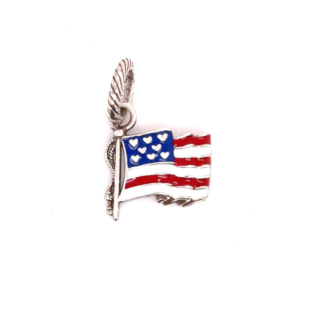 Brighton American Flag Charm Red White Blue Enamel Heart Stars Silver Tone
